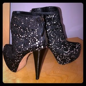 Alice + Olivia black pony hair laser-cut booties